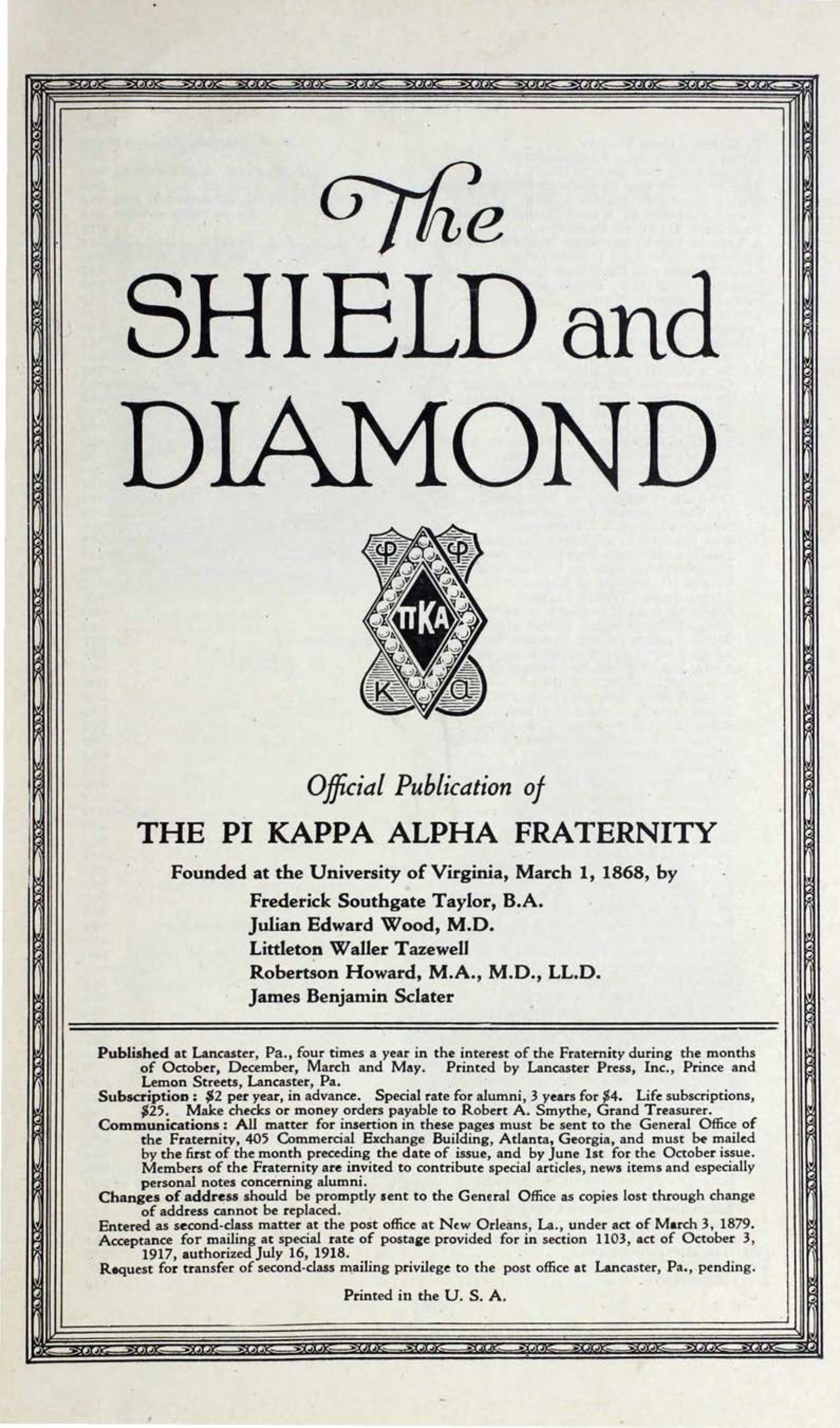 Shield and Diamond, Vol. 33, No. 4, October 1924